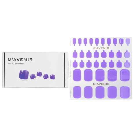 Purple Mavenir Nail Stickers (#Dawn Pedi) set of 36, designed for easy, salon-quality nail art at home.