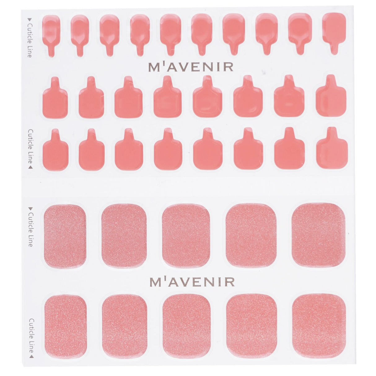 Pink Mavenir Nail Stickers (#Salmon Coral Pedi) pack of 36, featuring radiant gel design for easy, stylish at-home manicures.