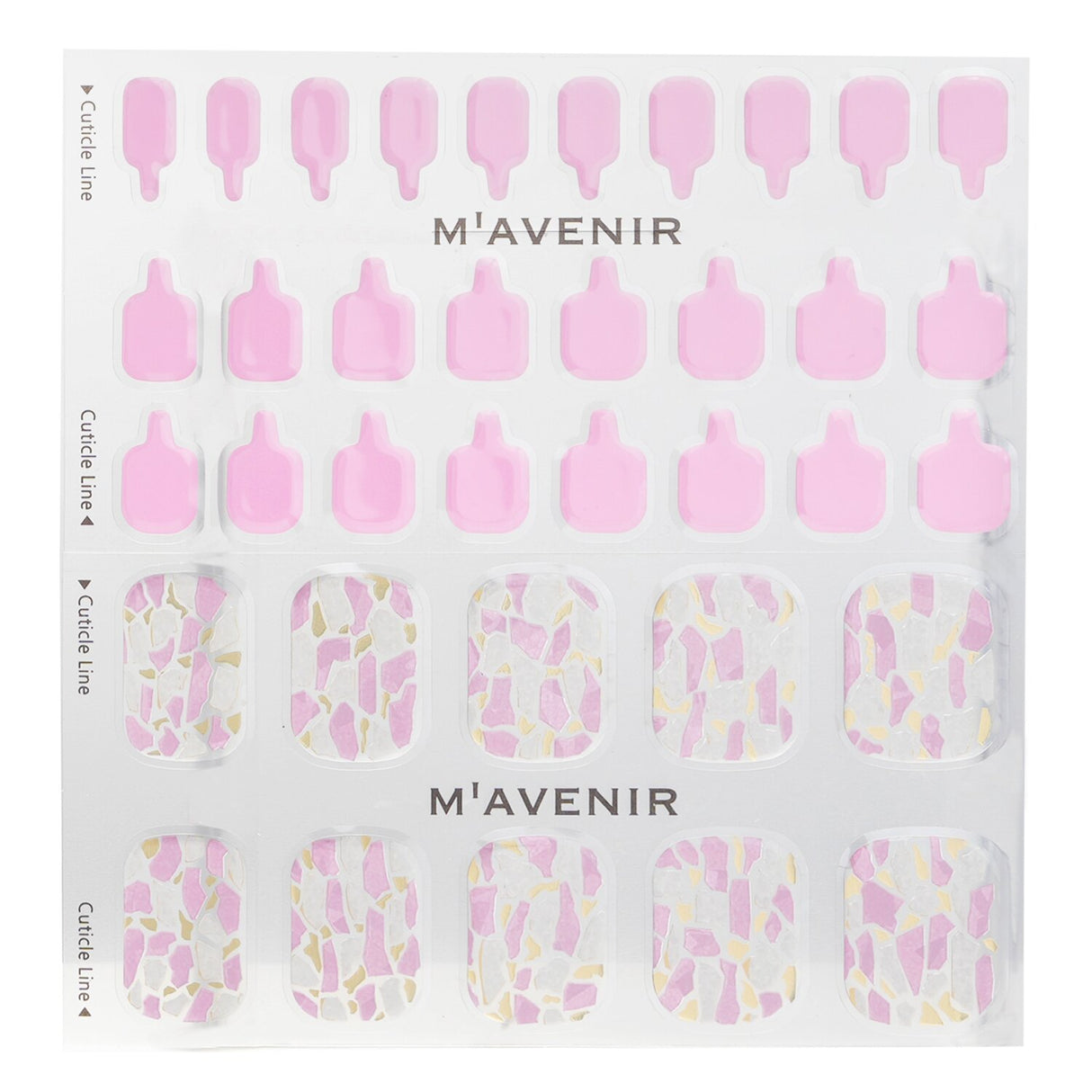 Mavenir Pink Shell Pedi nail stickers pack featuring 36 vibrant, salon-quality designs for easy, stylish nail art at home.