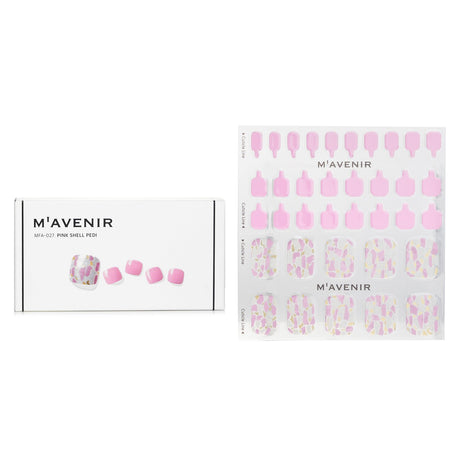 Mavenir Pink Shell Pedi Nail Stickers pack of 36, featuring vibrant liquid gel designs for salon-quality nail art at home.