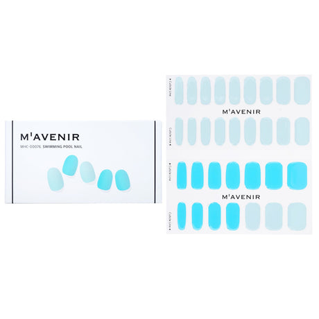 Blue swimming pool nail stickers set by Mavenir, featuring 32 salon-quality designs for stylish, easy nail art.