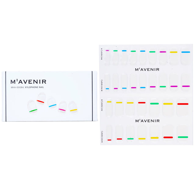 Colorful Mavenir Xylophone Nail Stickers, 32pcs for easy salon-quality nail art without mess, safe and animal-friendly.