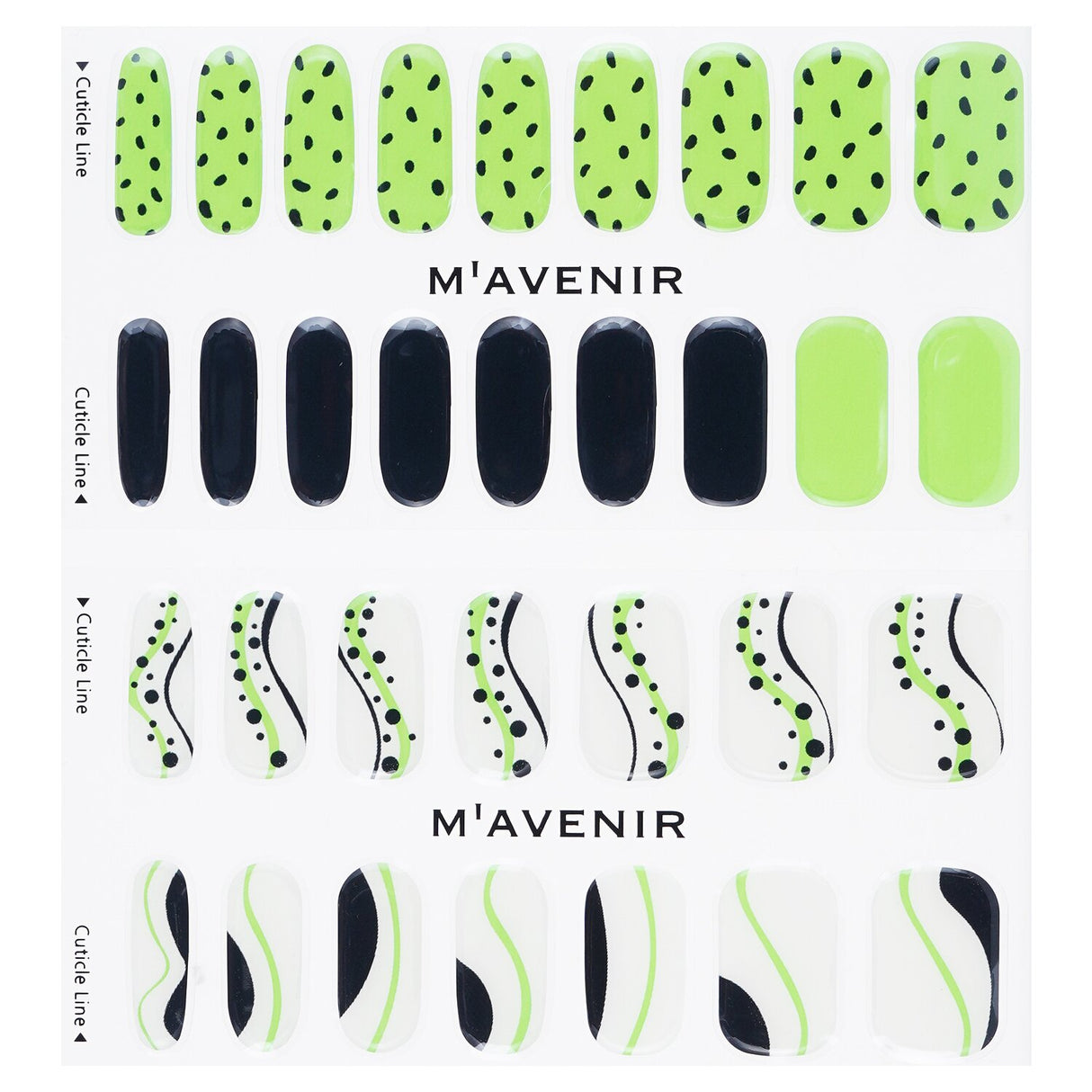 Mavenir patterned nail stickers in #Ola Nail, 32pcs, offering salon-quality designs and radiant luster for effortless nail art.