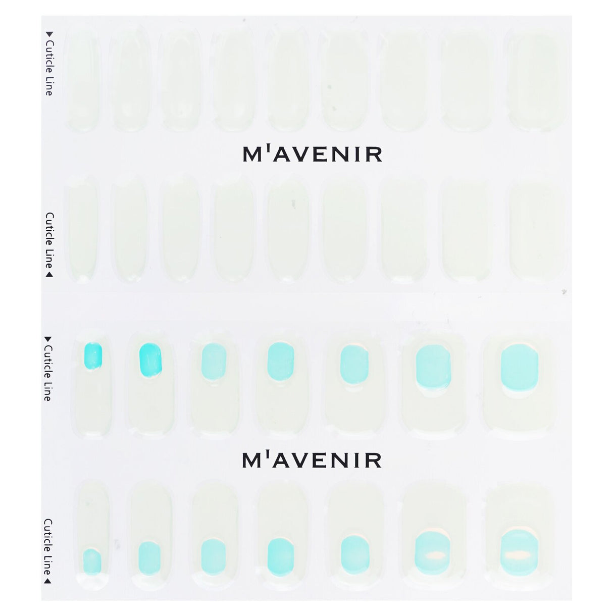 Mavenir green nail sticker pack featuring 32 salon-quality gel designs that shine brightly under natural light.