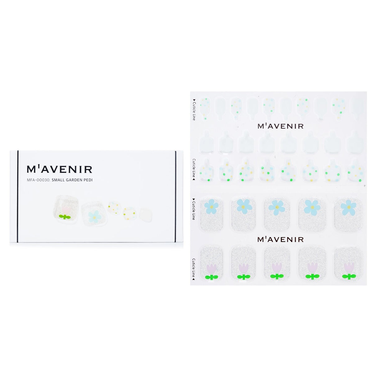 Mavenir Nail Sticker set featuring 36 garden-themed designs, crafted from liquid gel for a flawless, salon-quality finish.