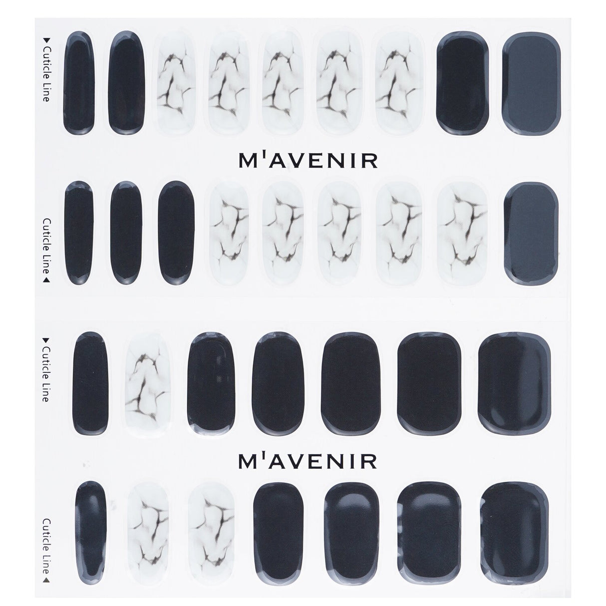 Black marble nail stickers from Mavenir, 32 pieces for easy DIY nail art, safe and fits all nail sizes.