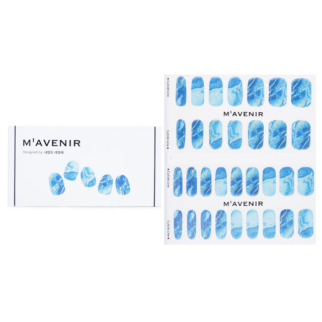 Mavenir blue nail stickers featuring 32 designs for effortless nail art, safe, animal-friendly, and salon-quality finish.