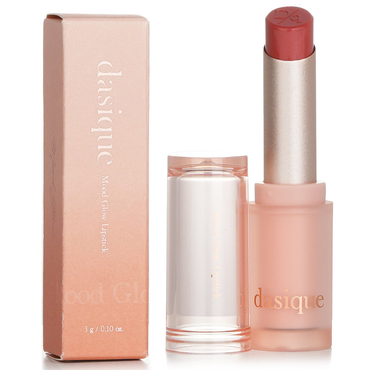 Dasique Mood Glow Lipstick #01 Cream Sand in a creamy texture, hydrating finish with a floral hue and high-gloss shine.