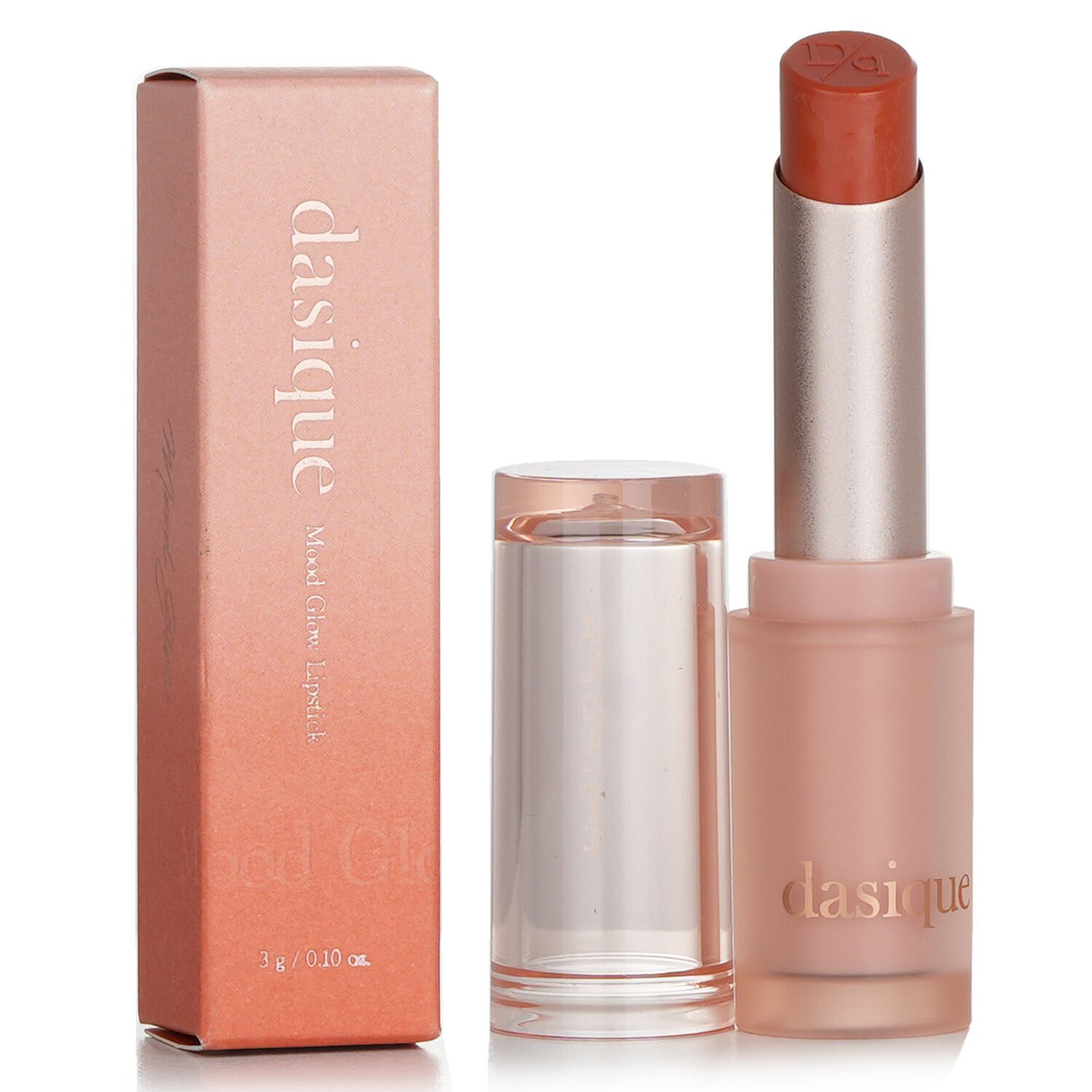 Dasique Mood Glow Lipstick in #02 Nude Pumpkin, moisturizing with a creamy texture for vibrant, soft, and luminous lips.