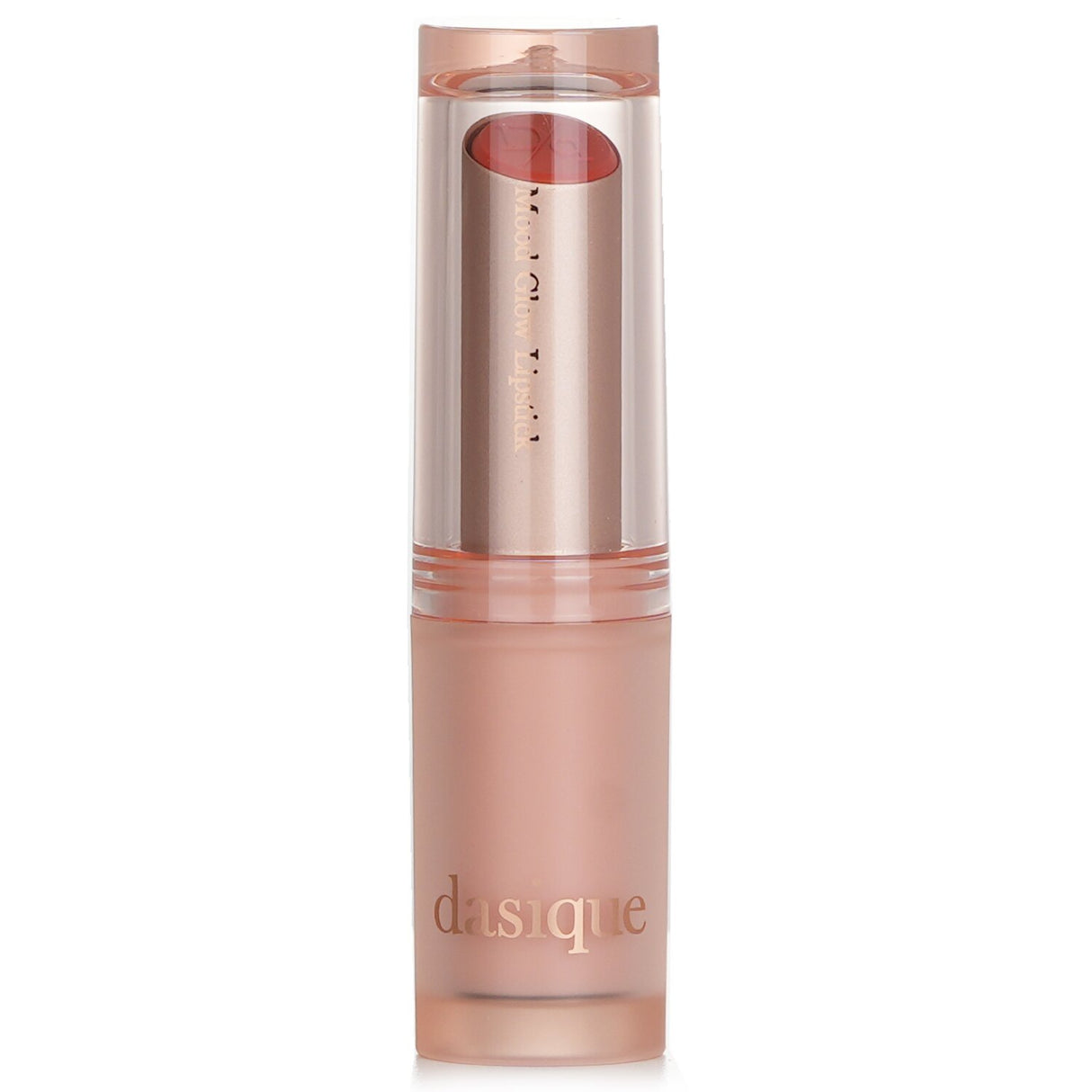 Dasique Mood Glow Lipstick #03 Peaches, a creamy, moisturizing lipstick with a high gloss finish and vibrant pigmentation.