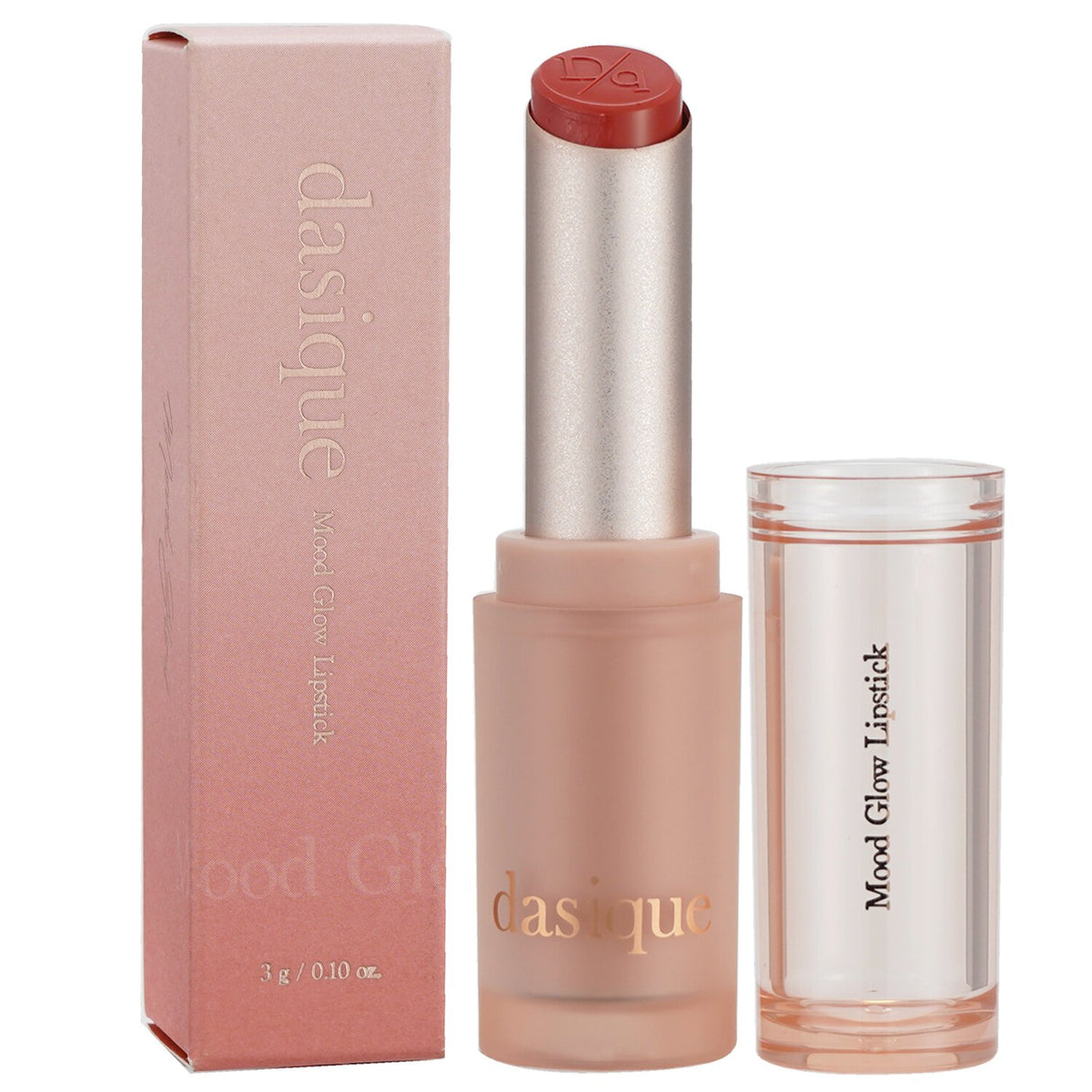 Dasique Mood Glow Lipstick #04 Rosehip in 3g/0.1oz, featuring a creamy texture, high gloss, and floral hue for radiant lips.