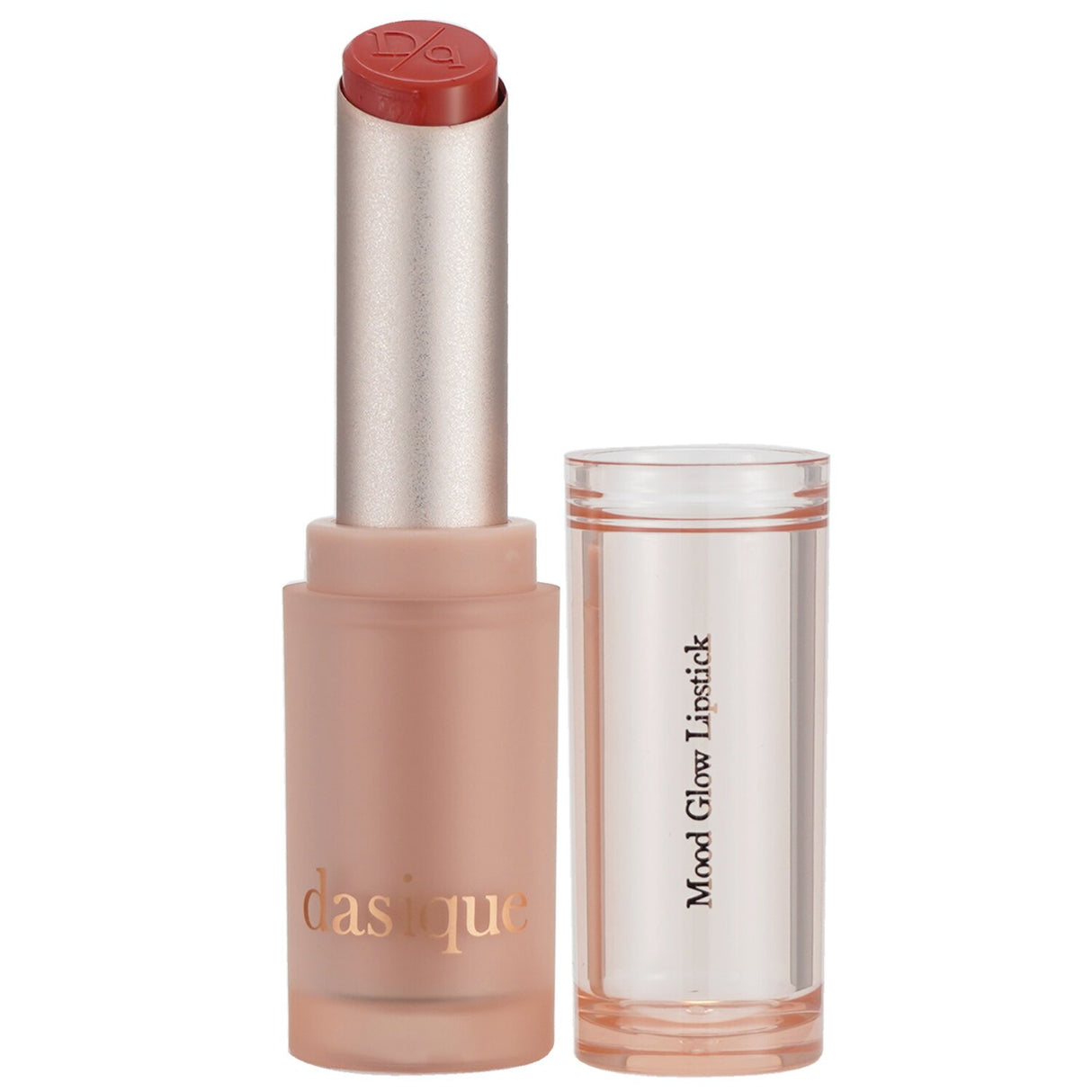 Dasique Mood Glow Lipstick #04 Rosehip showcases a creamy, glow-boosting formula for soft, luminous lips in a floral hue.