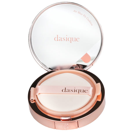 Dasique Air Blur Fit Cushion SPF 50 #23W, lightweight foundation for smooth coverage, pore-filling, and UV protection.