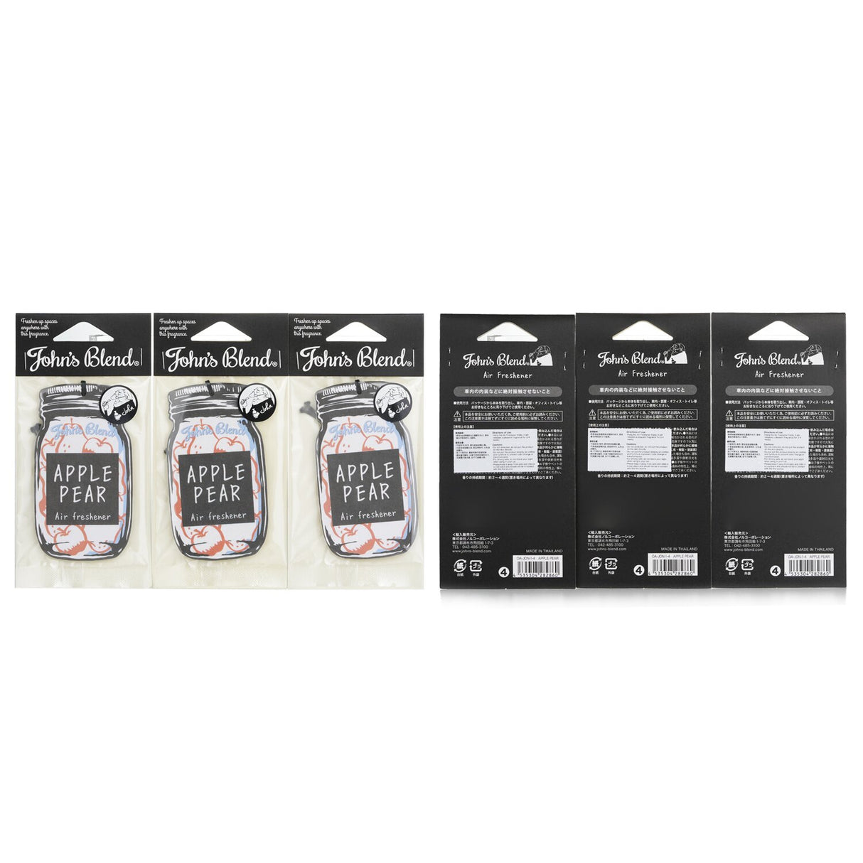 Set of 3 John's Blend Air Fresheners in Apple Pear scent, designed to refresh any space with a fruity aroma.