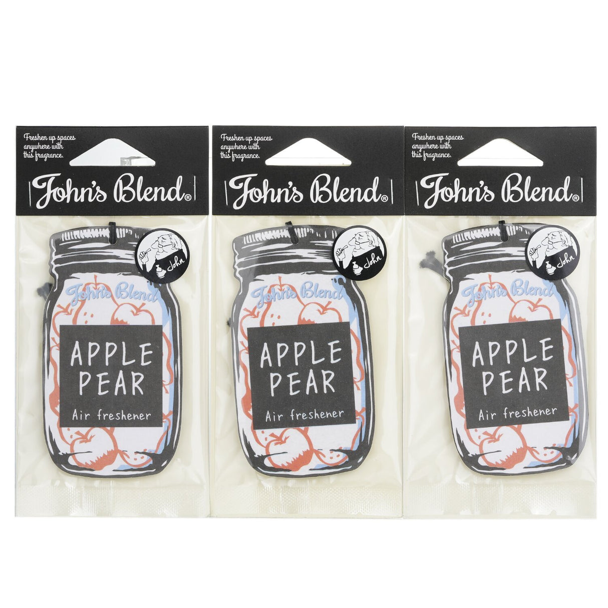 Set of 3 John's Blend Air Fresheners in Apple Pear scent, perfect for freshening any space with a fruity aroma.