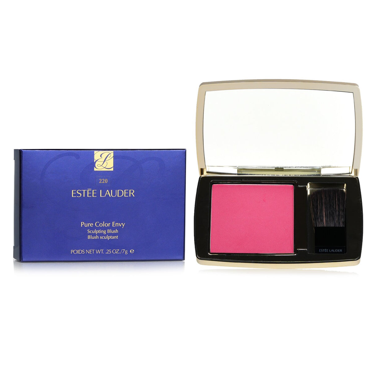 Ultra-silky Estee Lauder blush in #220 Pink Kiss, perfect for sculpting cheeks with a radiant, natural finish.