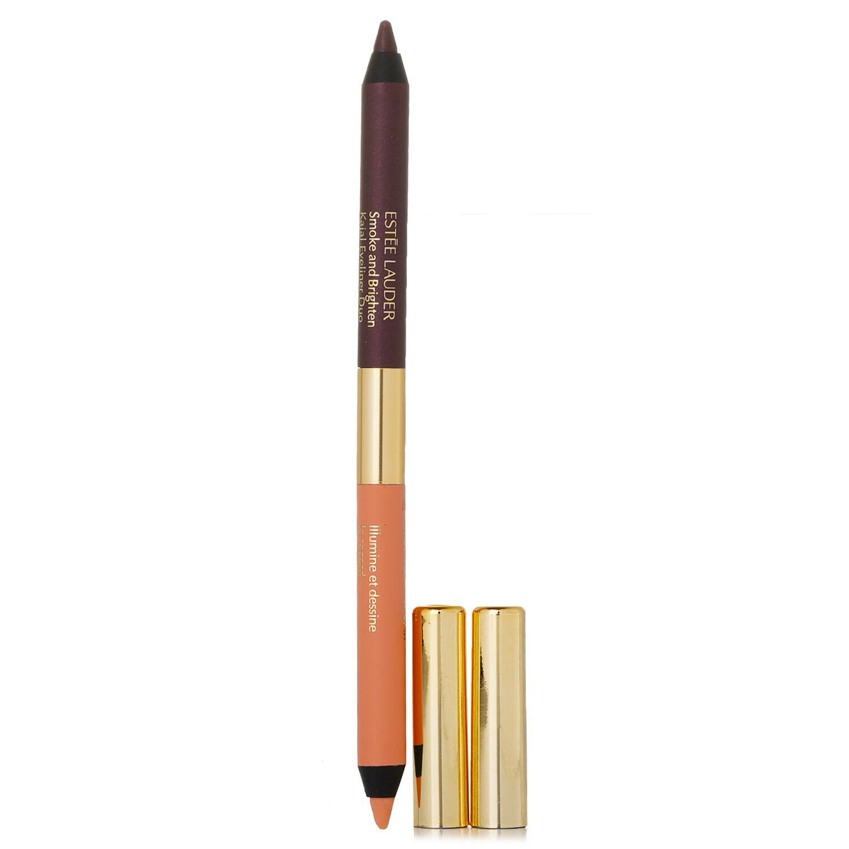 Estee Lauder's dual-ended kajal eyeliner duo features rich Bordeaux and Ivory shades for effortless smoky eyes and brightening effects.