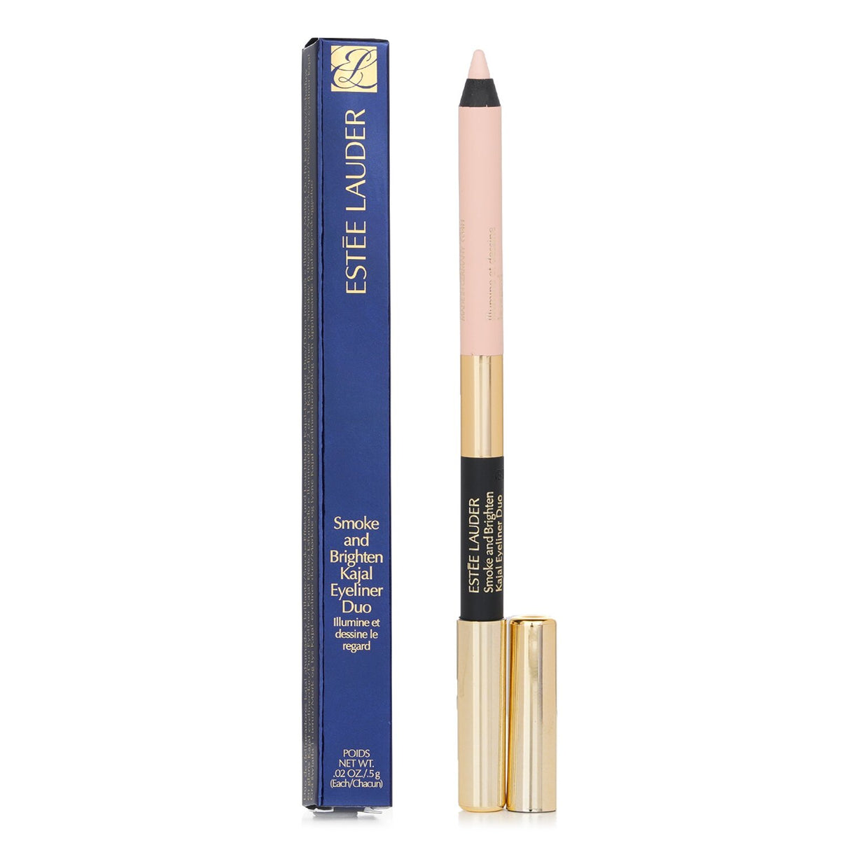 Estee Lauder Smoke And Brighten Kajal Eyeliner Duo in #Noir/Cream, a creamy 2-in-1 pencil for versatile smoky looks.