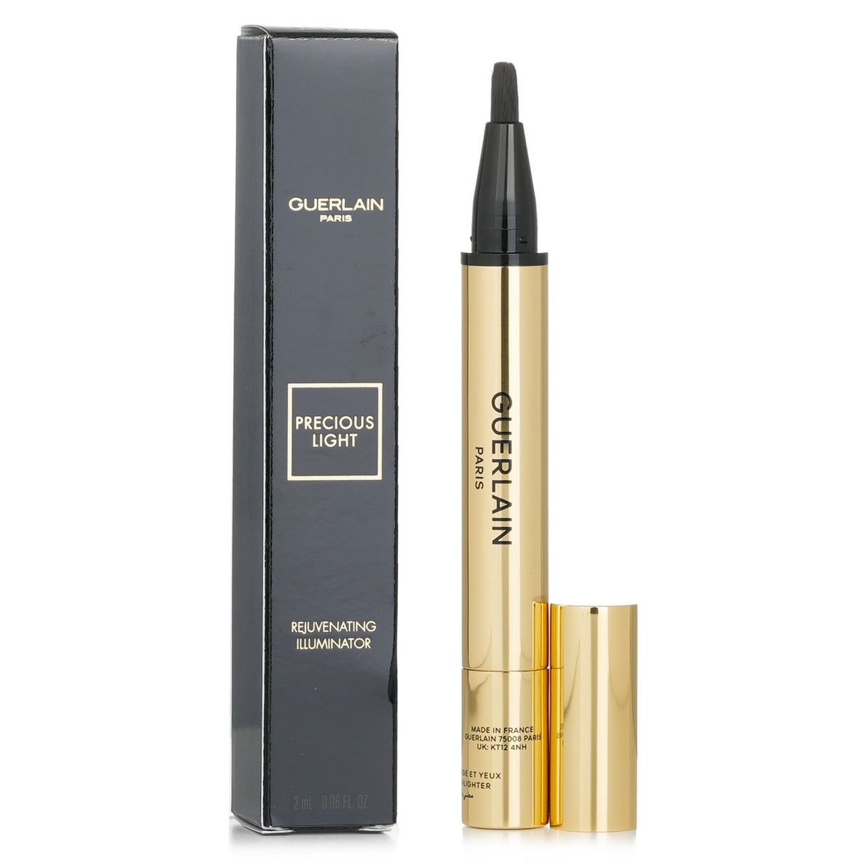 Guerlain Precious Light Illuminator #00 in 2ml with dual applicator for flawless, radiant skin; enriched with Myrrh oil.