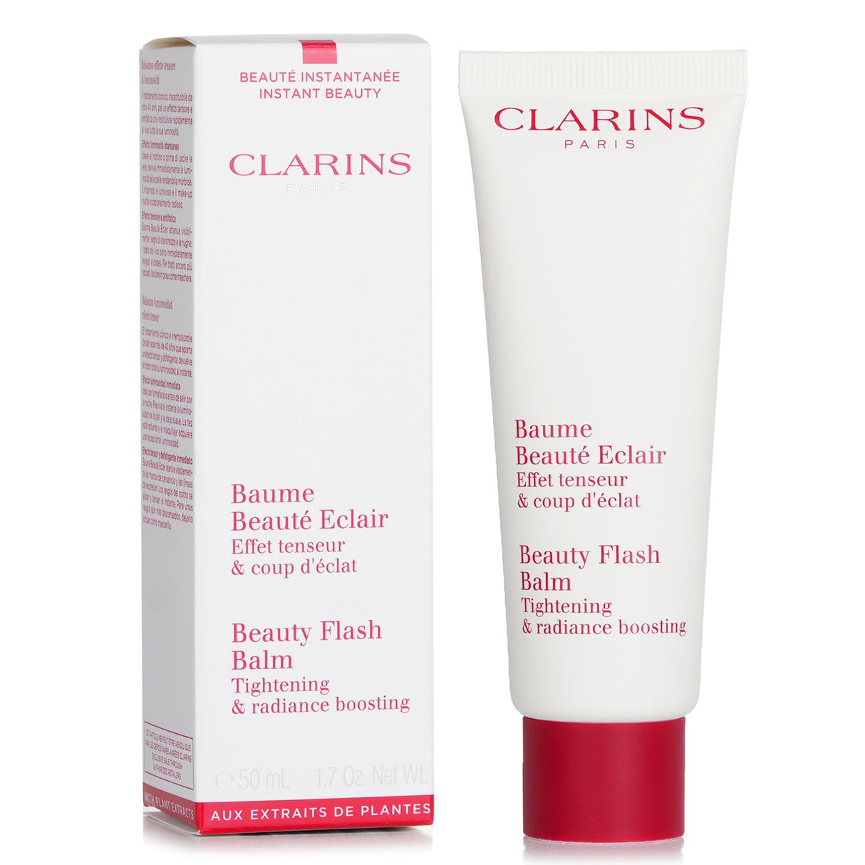 Clarins Beauty Flash Balm 50ml: radiance-boosting treatment for tired skin, infused with Olive and Witch Hazel for youthful glow.