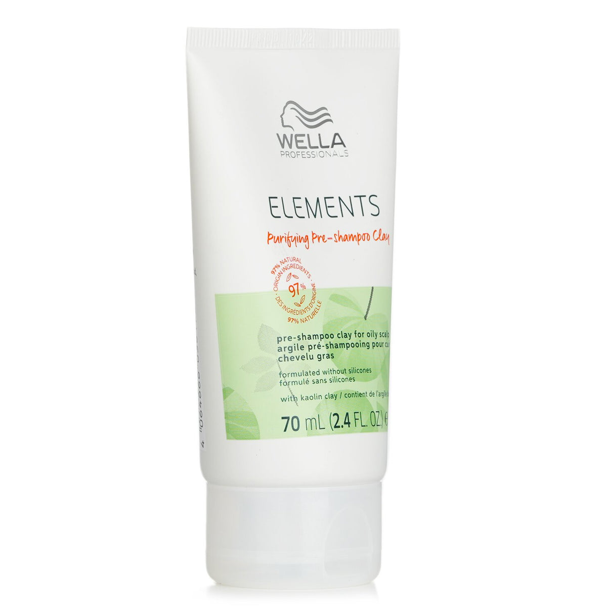 Wella Elements Pre Shampoo Clay in a 70ml tube, purifies hair and scalp with Kaolin clay for renewed freshness and volume.