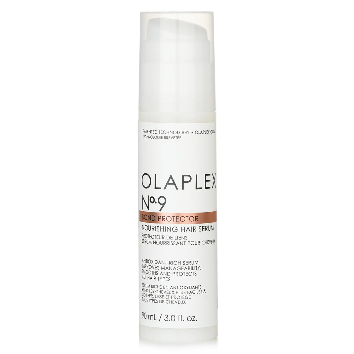 Olaplex No.9 hair serum in 90ml bottle, offering nourishing protection, heat defense, and anti-tangle benefits for all hair types.