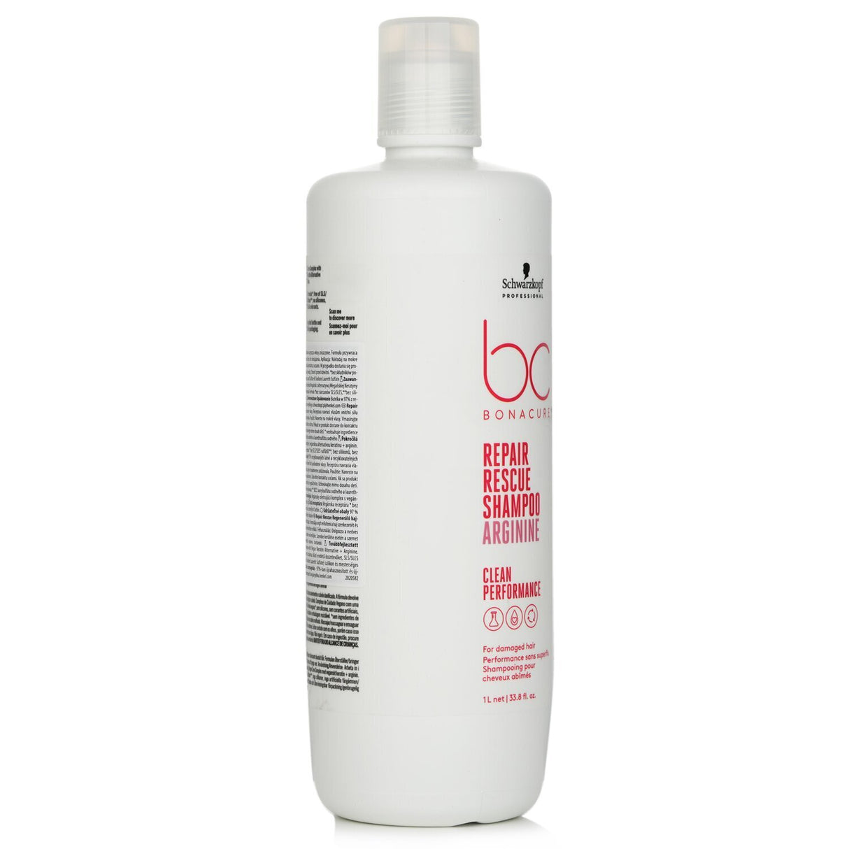 Schwarzkopf BC Repair Rescue Shampoo in 1000ml bottle, designed for damaged hair with vegan keratin and arginine for restored strength.