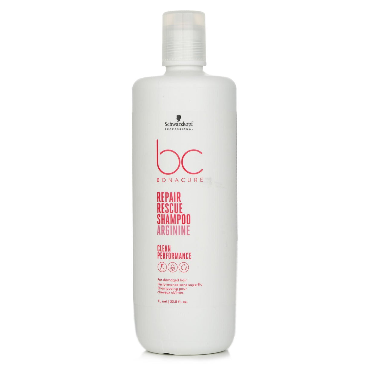 Schwarzkopf BC Repair Rescue Shampoo Arginine for damaged hair, 1000ml, revitalizing formula with vegan keratin and arginine.