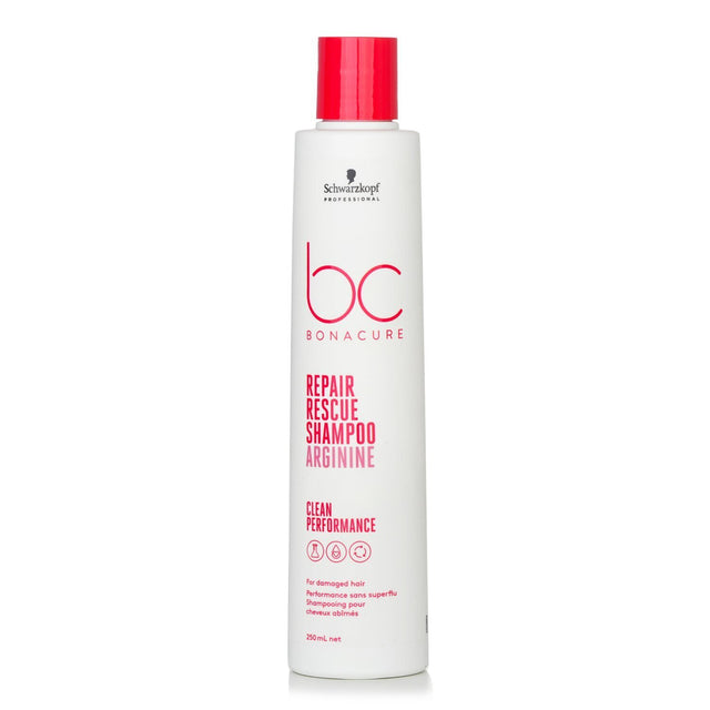 Luxurious 250ml shampoo for damaged hair, enriched with vegan keratin and arginine for deep nourishment and shine.