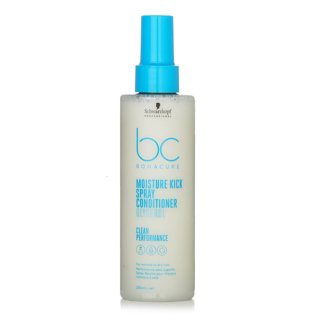 Schwarzkopf BC Moisture Kick Spray Conditioner for normal to dry hair, enriched with Glycerol for hydration and manageability.