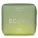 Luxurious Ecoya French Pear soap bar enriched with shea butter, featuring a warm vanilla and pear scent, vegan and cruelty-free.