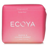 Luxurious Ecoya Guava & Lychee Sorbet Soap bar, 90g, enriched with shea butter and almond oil for a nourishing, fruity cleanse.