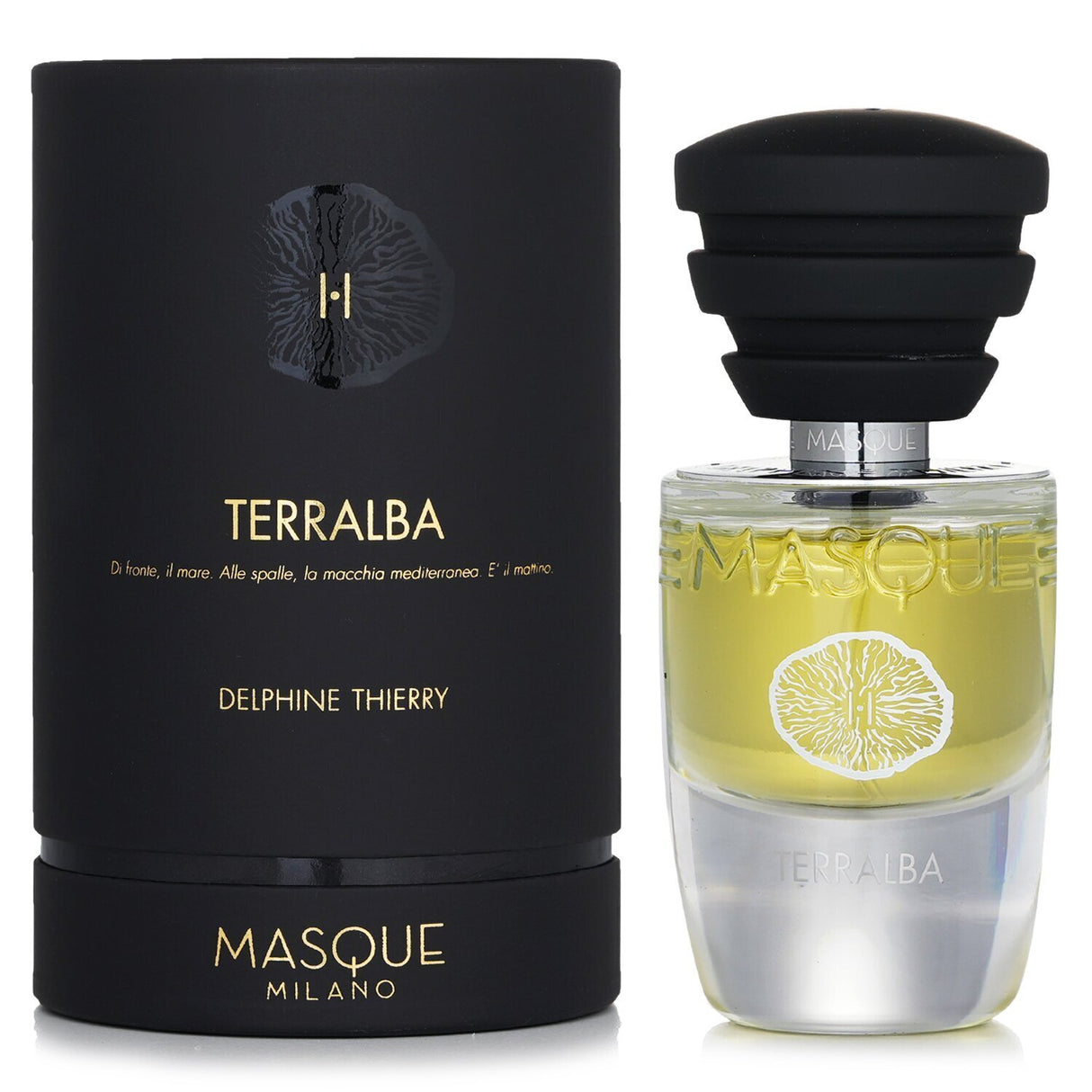 Masque Milano Terralba Eau De Parfum Spray captures Mediterranean essence with fresh woody notes in a stylish 35ml bottle.