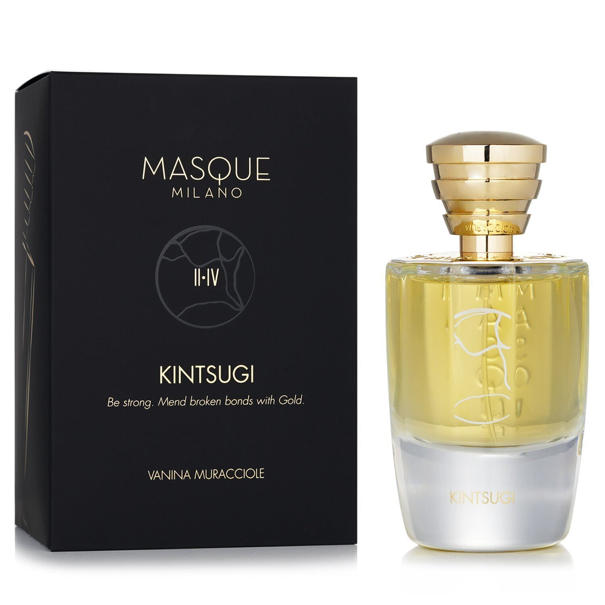 Masque Milano Kintsugi Eau De Parfum, 100ml, a chypre scent with bergamot, suede, and vanilla, embodying elegance and artistry.