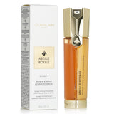 Guerlain Abeille Royale Double R Serum in a dual glass bottle offers peeling and lifting effects for youthful, bright skin.