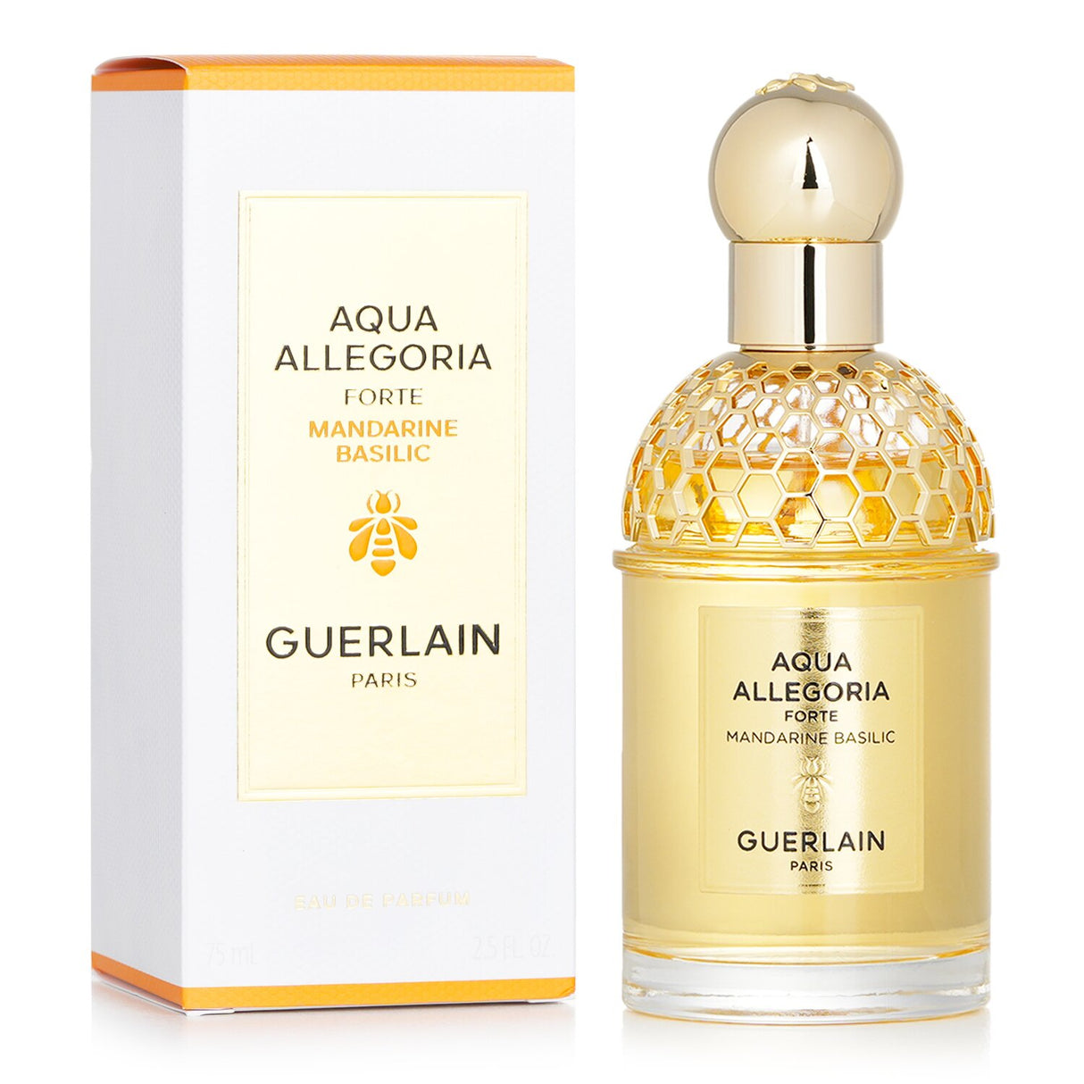 Guerlain Aqua Allegoria Mandarine Basilic perfume in a refillable 75ml bottle, featuring vibrant citrus and herbal notes.