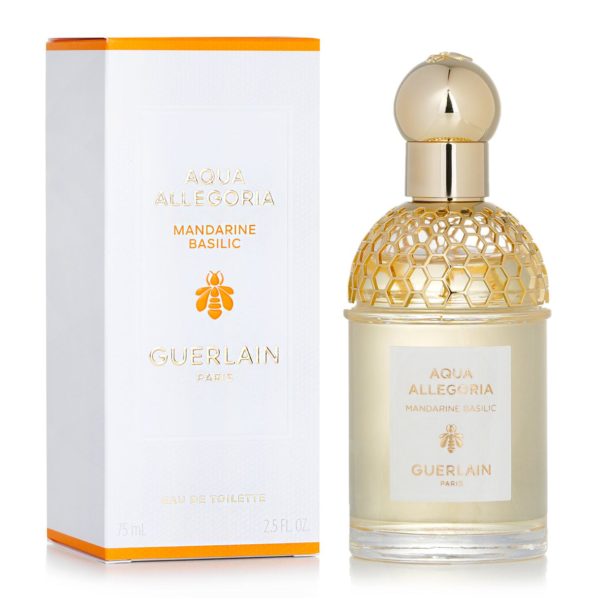 Guerlain Aqua Allegoria Mandarine Basilic perfume, 75ml, features vibrant clementine, orange blossom, and soothing basil notes.