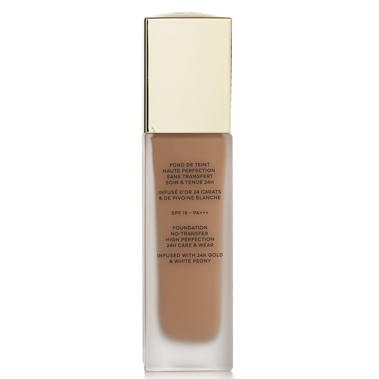 Guerlain Parure Gold Skin Matte Foundation SPF15 #3N Neutral in a frosted glass bottle, offering luminous matte finish and UV protection.