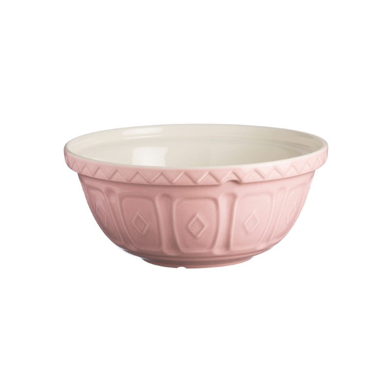 Powder pink 24CM mixing bowl made of durable earthenware with a patterned exterior for enhanced grip and style.