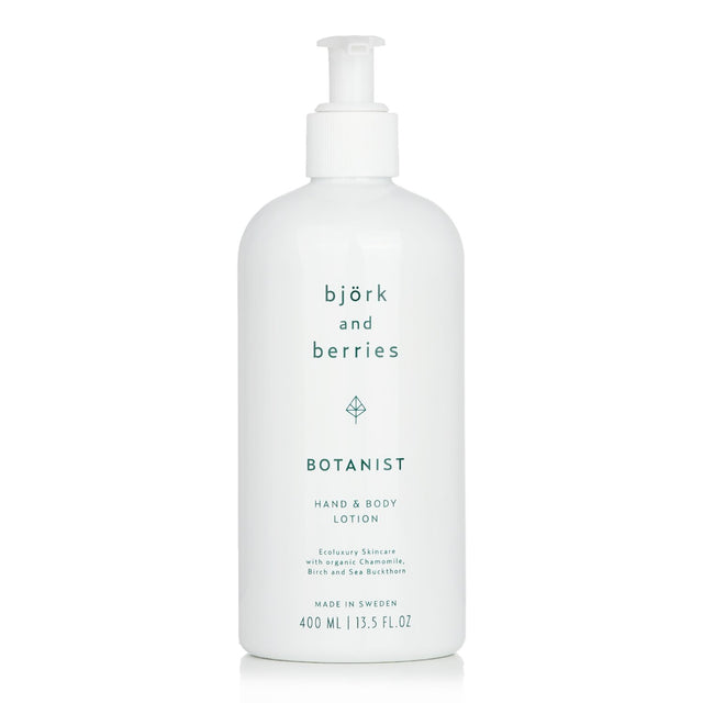 Luxurious 400ml hand and body lotion with natural ingredients, hydrating and aromatic with sea buckthorn and chamomile.