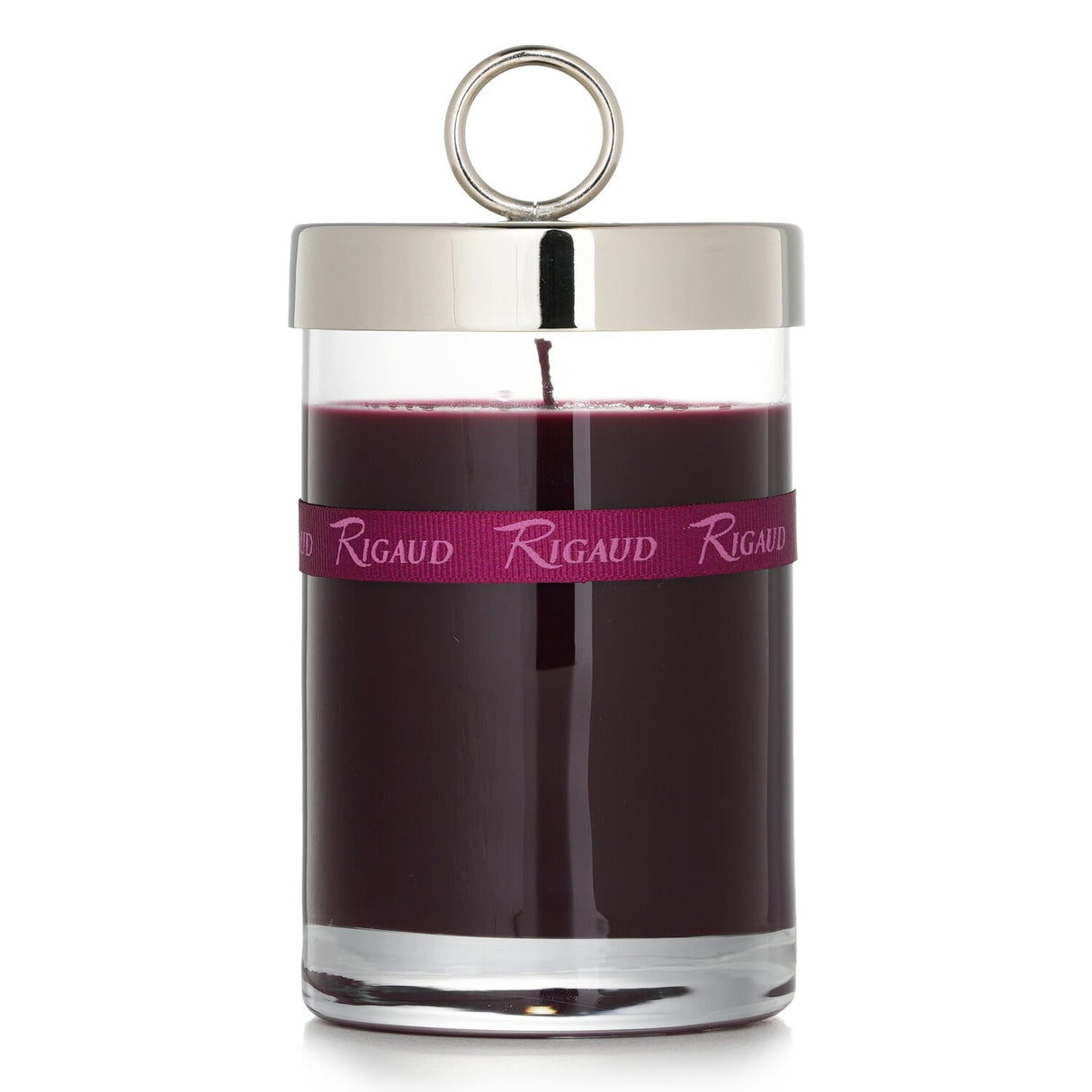 Rigaud Bois Precieux scented candle in a glass container with bow, offers exotic woody aroma and 90-hour burn time.