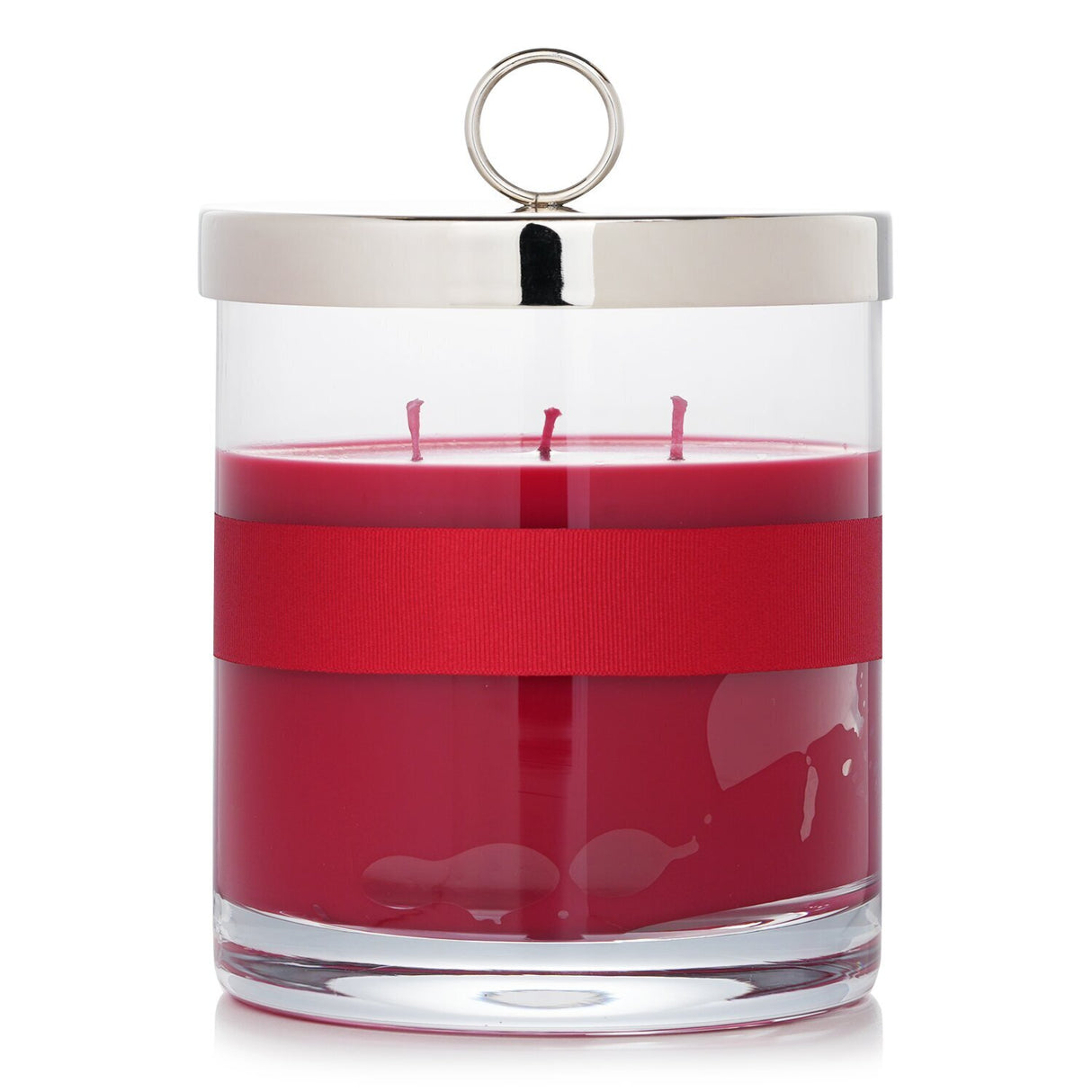 Rigaud La Vie En Rouge scented candle in elegant glass, featuring red berry and geranium fragrance, 150-hour burn time.
