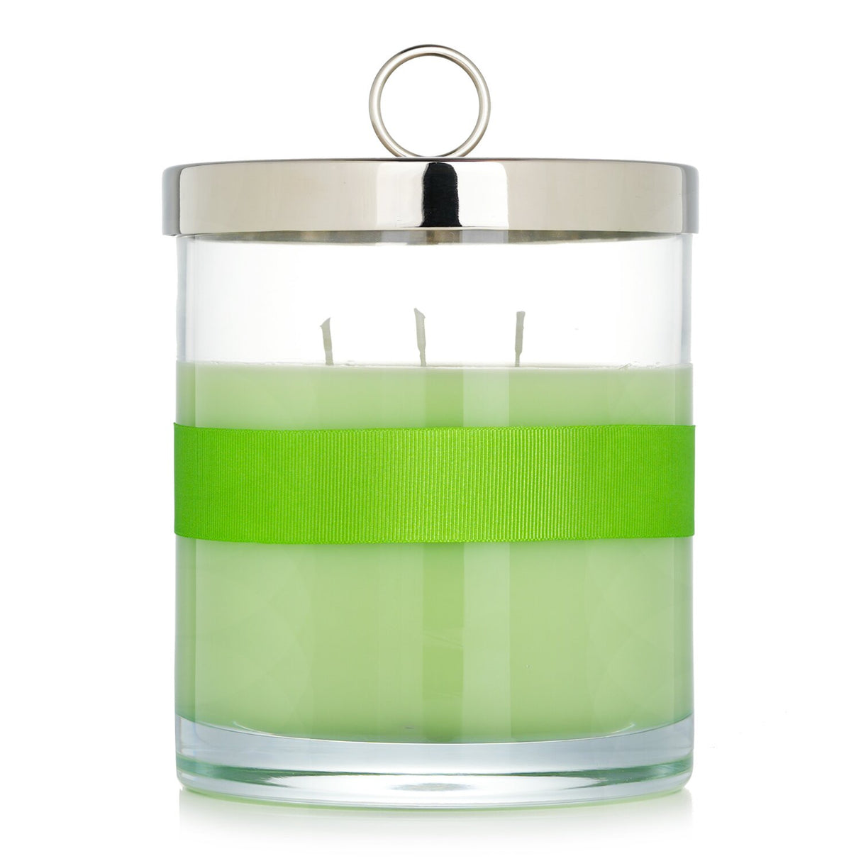 Luxury Rigaud scented candle # Jasmin De Printemps, floral fragrance blend in a glass container with a bow tie, 150-hour burn time.