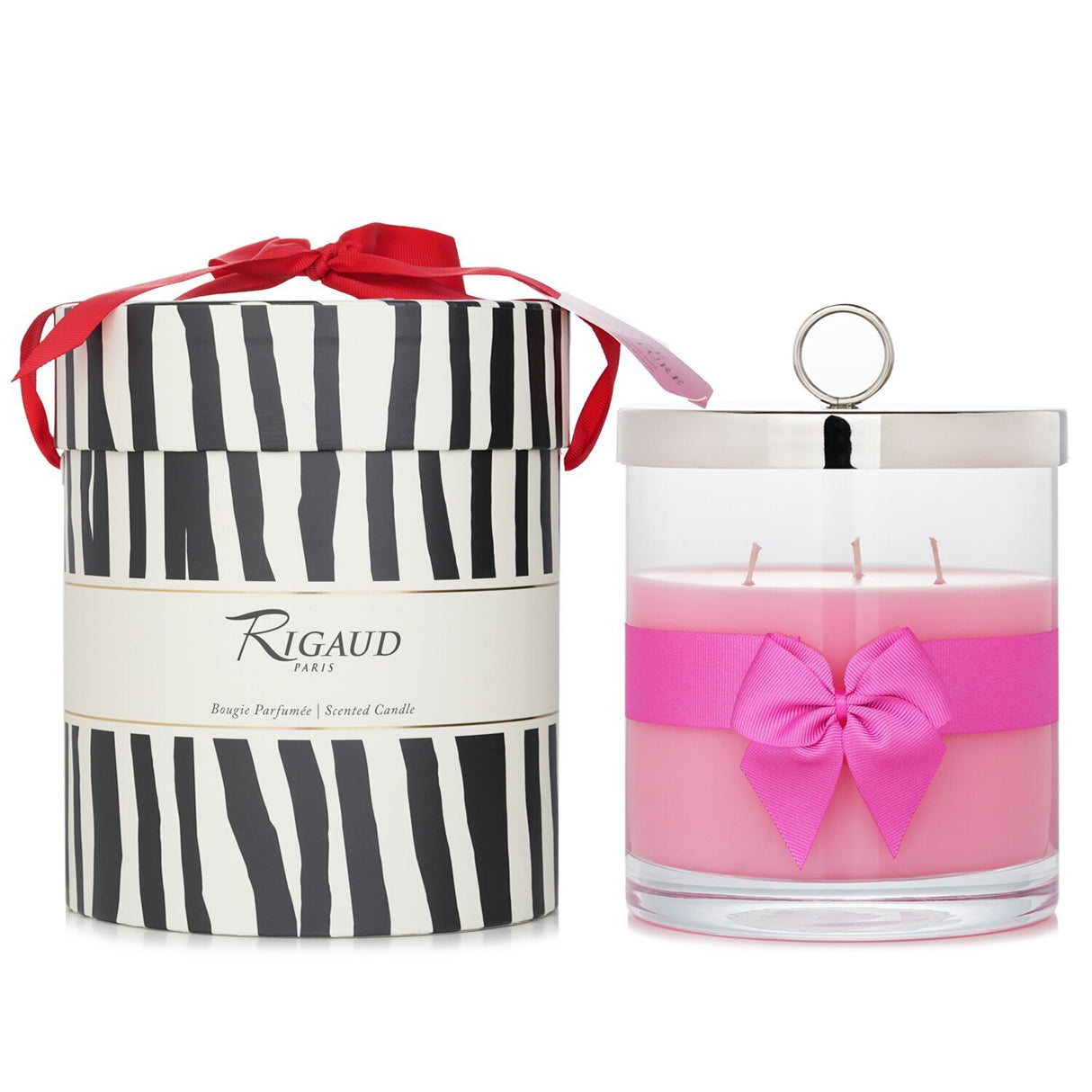 Luxurious Rigaud Scented Candle in # Rose Couture, 750g, features classic rose, leather, and amber notes in an elegant glass container.