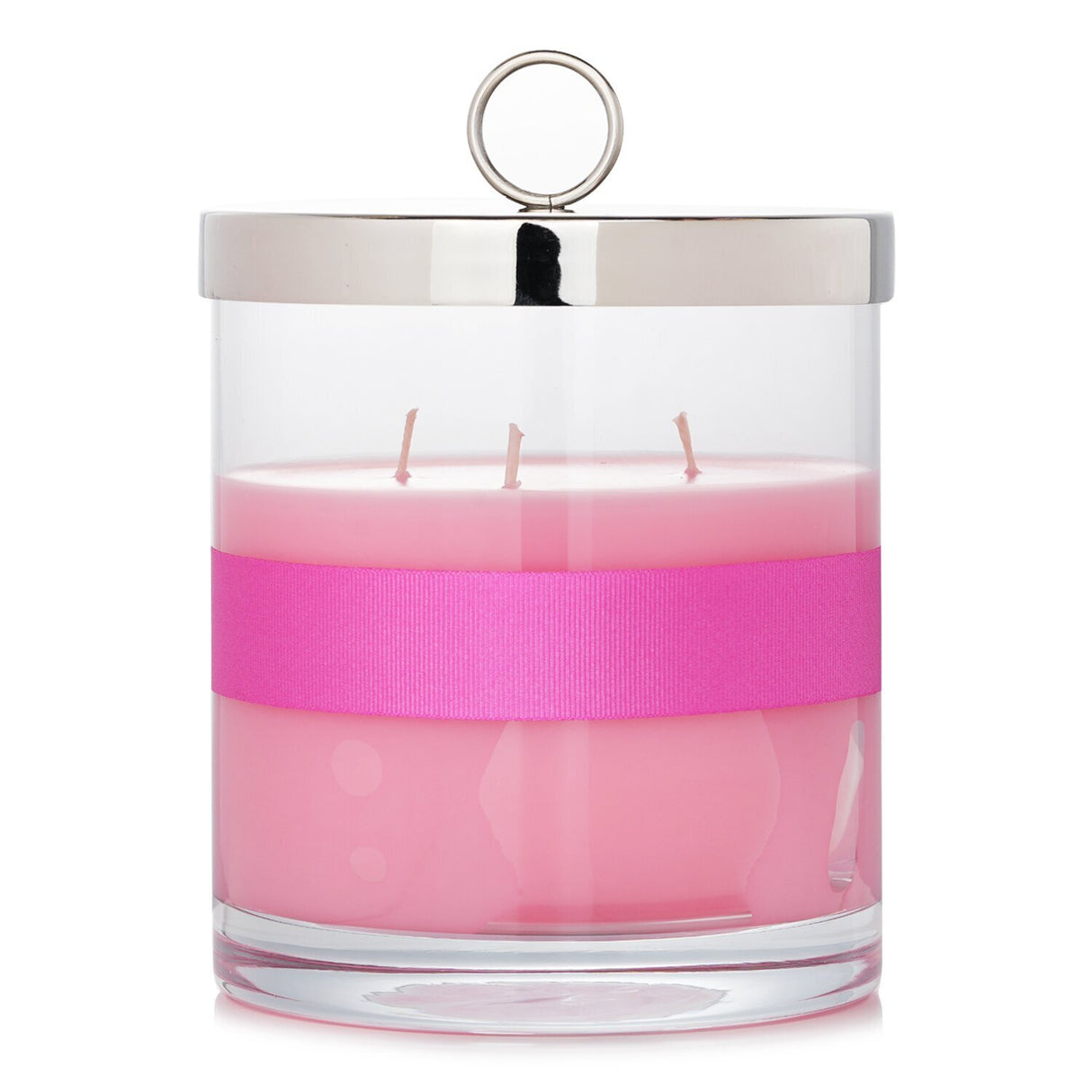 Luxurious Rigaud Scented Candle in # Rose Couture, featuring classic rose essence in elegant glass with bow tie, 150-hour burn time.