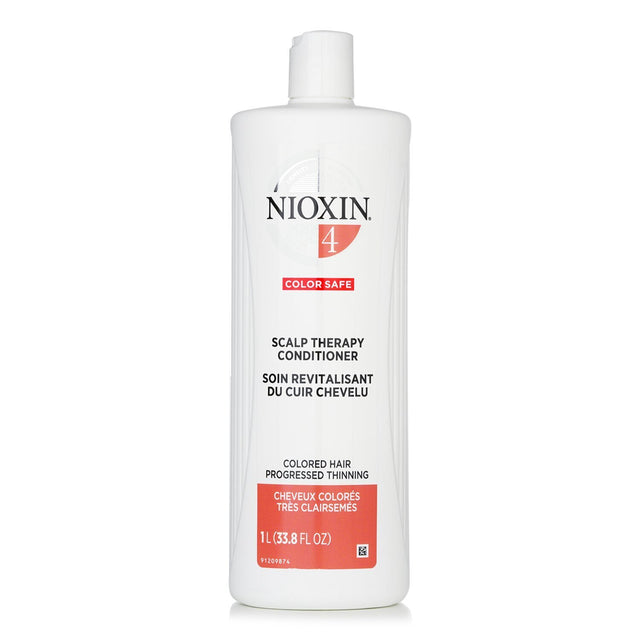 Nioxin Density System 4 Conditioner for colored hair, enhancing color longevity and adding moisture for thicker appearance.