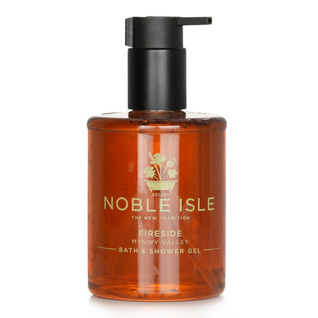 Luxurious 250ml Fireside Bath & Shower Gel with warm, woody fragrance and nourishing Welsh beetroot extract for soothing cleanses.