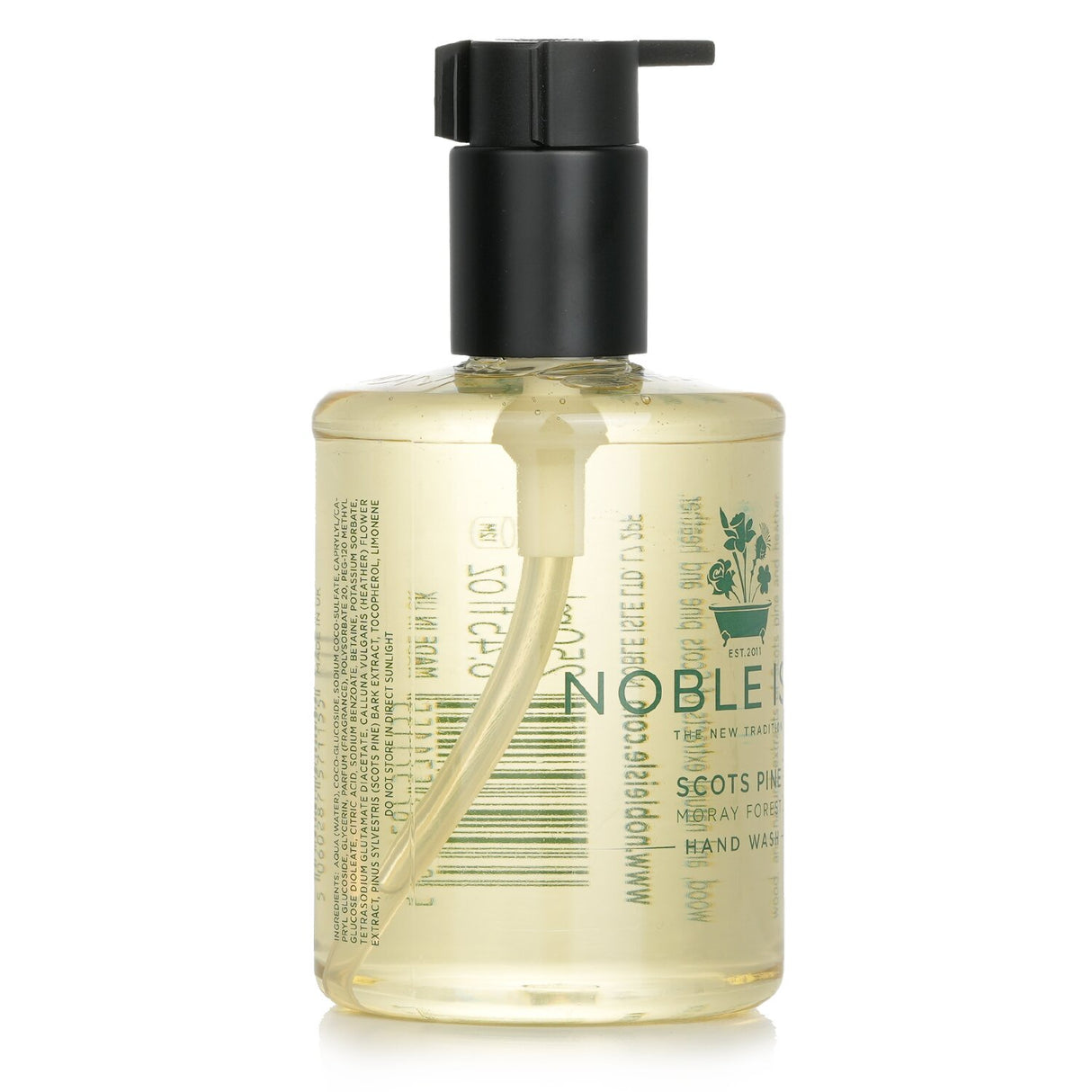 Noble Isle Scots Pine Hand Wash in a 250ml bottle, featuring a fresh, pine scent and enriched with natural extracts for clean, hydrated hands.