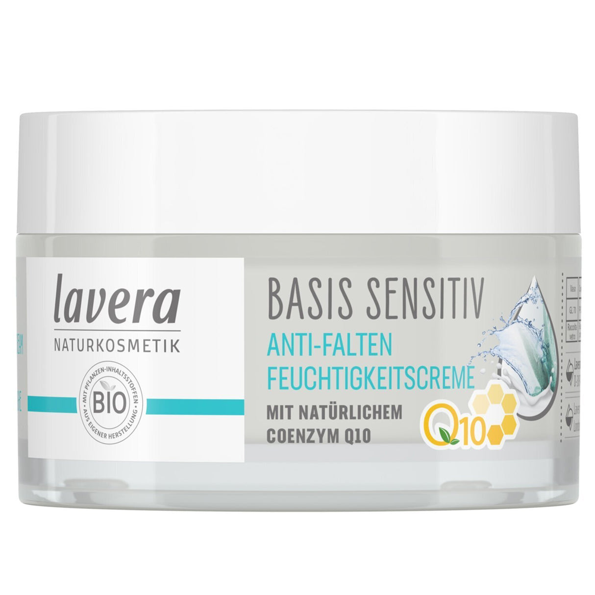 Lavera Basis Sensitiv Moisturizing Cream Q10 in 50ml, enriched with coenzyme Q10 for youthful, hydrated skin.