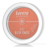 Lavera Velvet Blush Powder in #01 Rosy Peach offers a silky, buildable formula for a radiant, natural glow.